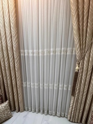 Nivemes Home Nivemeshome Verona Gold Çiçekli 1/3 Pileli Tül Perde
