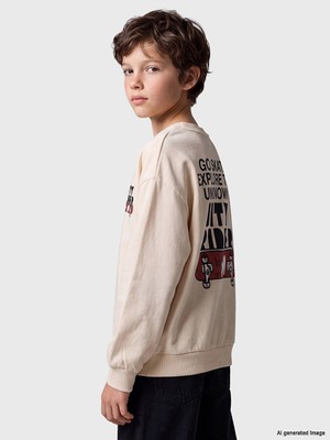LC Waikiki Lcw Kids Bej Baskılı Erkek Çocuk Kalın Sweatshirt