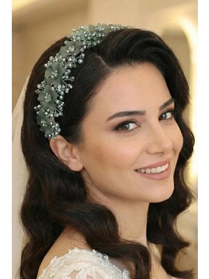 Hayalperest Boncuk Kristal Taşlı Çiçekli Gelin Tacı Kına ve Nişan Saç Aksesuarı