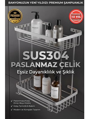 Banyom Home Krom Paslanmaz Çelik SUS304 Kalite Taci 2'li Şampuanlık Banyo Rafı