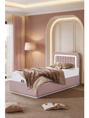 Setay Demonte Baza Seti, Valens Ledli Tek Kişilik Baza Başlık Maxi Yatak Seti, Pembe - 100X200 cm