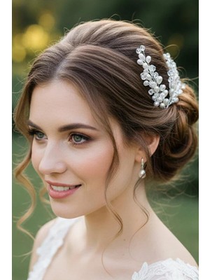 Hayalperest Boncuk 2'li Set Inci ve Kristal Boncuklu Gelin Saç Aksesuarı El Yapımı Gelin Tacı Tokası Nişan ve Nikah Seti