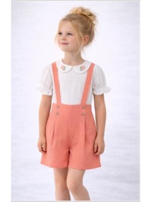 Ay Kids Kız Çocuk Şort Tulum Takım – Askıl Şort & Nakışlı Yakalı BLUZ-2525P-
