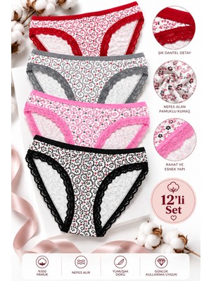 Uslular 12’li Dantelli Bikini Külot Karışık Renk – Ekonomik Avantaj Paketi