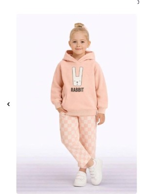 Ay Kids Çocuk Kapüşonlu Rabbit Desenli 3 Iplik Şardonlu Eşofman Takımı (5-8 Yaş) 10761-S