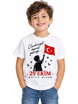 Alfa Tshirt Yaşasın Cumhuriyet – 29 Ekim Cumhuriyet Bayramı Dtg Baskılı Beyaz Tişört