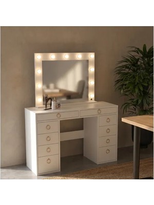 Vivense Parina LED Işıklı Aynalı Makyaj Masası, Beyaz