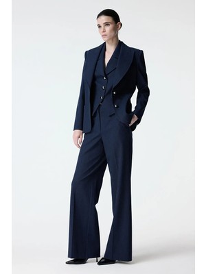 adL Denim Görünümlü Cepli Bol Paça Pantolon Lacivert 15341703028