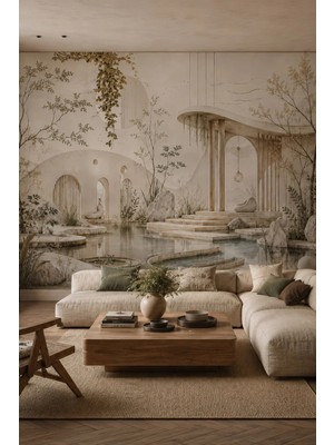 Dreamwall Doğu Bahçesi Pavilion Manzara Tekstil Duvar Kağıdı