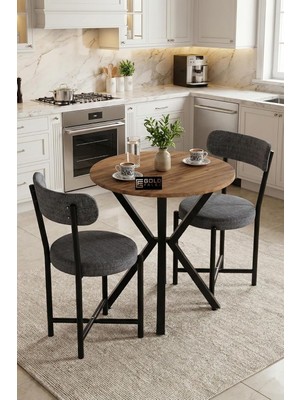 Ayrex Mutfak Masası 70 Çap Yuvarlak 2 Sandalyeli Masa Takımı Modern Set Bahçe Balkon Cafe Teddy