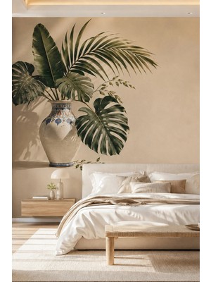Dreamwall Sessiz Öğlen- Monstera Tropik Bitki Desenli Tek Parça Tekstil Duvar Kağıdı