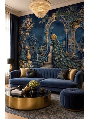 Dreamwall Tavuskuşu ve Sütunlu Gece Bahçesi Tekstil Duvar Kağıdı