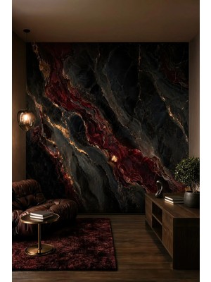 Dreamwall Kızıl Obsidyen Mermer Desenli Tek Parça Tekstil Duvar Kağıdı