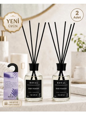 Royal Mum Bebek Pudrası 2'li Set (Baby Powder) Çubuklu Oda Kokusu 50 ml - Kalıcı ve Ferah Ev Kokusu