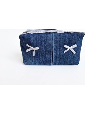 Cıny Denim Dantelli ve Fiyonklu Pinterest Makyaj Çantası TB041