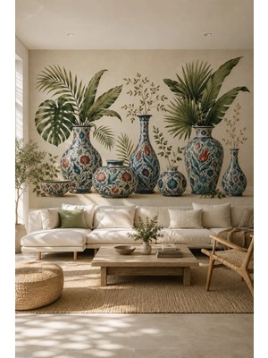 Dreamwall Iznik Ustasının Yeşil Rüyası Vazo Desenli Tek Parça Tekstil Duvar Kağıdı