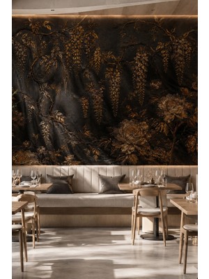 Dreamwall Gece Bahçesi Gold Botanik Temalı Tek Parça Tekstil Duvar Kağıdı