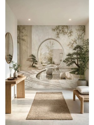 Dreamwall Ay Kapısının Ardındaki Zen Desenli Tek Parça Tekstil Duvar Kağıdı