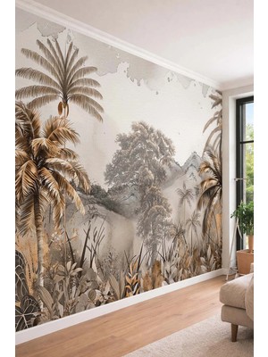 Dreamwall Suluboya Palmiye Desenli Tek Parça Tekstil Duvar Kağıdı