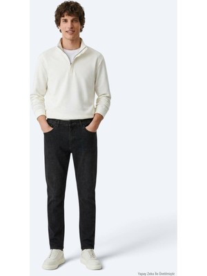 Kip Koyu Gri Düz Slim Fit Denim Pamuk Karışımlı Pantolon