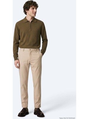 Kip Bej Düz Dokuma Jogging Fit Casual Pamuk Karışımlı Pantolon