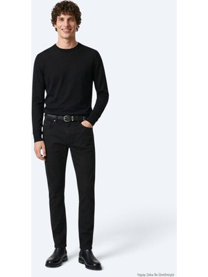 Kip Siyah Düz Dokuma Slim Fit Spor Pamuk Karışımlı Pantolon