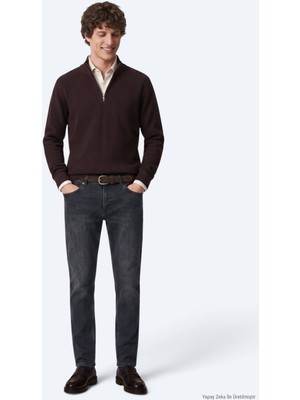 Kip Lacivert Düz Slim Fit Denim Pamuk Karışımlı Pantolon