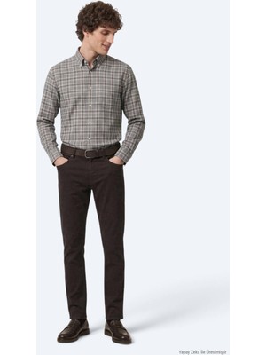 Kip Kahverengi Düz Dokuma Slim Fit Spor Pamuk Karışımlı Pantolon