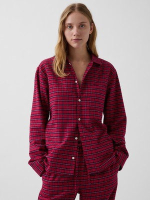 Gap Kadın Koyu Kırmızı Softest Flannel Gömlek Pijama Üstü