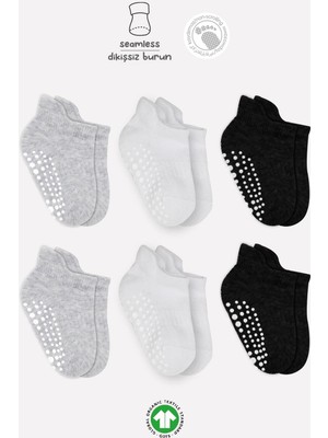 Bistyle 6'lı Sneakers Kaymaz Penye Çorap 20102 Gri Beyaz Siyah