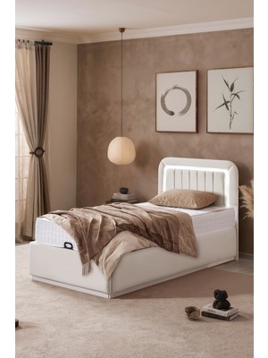 Setay Demonte Baza Seti, Valens Ledli Tek Kişilik Baza Başlık Seti - Ikili Set, Krem - 100X200 cm