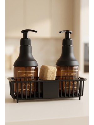 LE Paris Amber 2’li Cam Sabunluk Seti | El ve Bulaşık Sabunu Seti | Standlı Banyo Düzenleyici | 250 ml x 2
