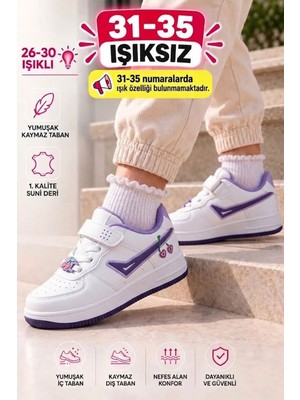 Albishoes Çocuk Işıklı Okul Günlük Spor Ayakkabı Kiraz Desenli Cırtlı Kaymaz Taban Rahat Sneaker