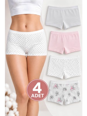 Jusmart Kadın Modal Desenli Şort Boxer 4'lü Paket Elegant Bato | Dörtlü Kadın Boxer Seti | Modal Kumaş Şort Boxer | Desenli Iç Giyim | Günlük Kadın Iç Giyim | Dört Adet Modal Boxer Külot Paketi Modeli 2815