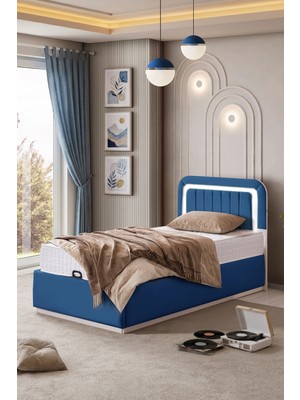 Setay Demonte Baza Seti, Valens Ledli Tek Kişilik Baza Başlık Seti - Ikili Set, Mavi - 100X200 cm