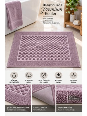 Glomar Premium Banyo Paspası %100 Pamuk Su Emici Kaymaz Tabanlı Yumuşak Dokulu Hızlı Kuruyan Vizon