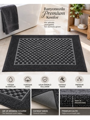 Glomar Premium Banyo Paspası %100 Pamuk Su Emici Kaymaz Tabanlı Yumuşak Dokulu Hızlı Kuruyan Vizon