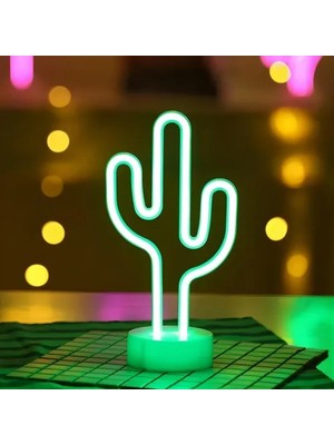 Pileli Store Neon Işıklı Kaktüs Masa Gece Lambası