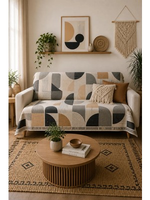Gece Home Çok Amaçlı Modern Bohem Kadife Koltuk Örtüsü,çekyat Örtüsü Piknik Örtüsü Masa Örtüsü Kaymaz Süngerli 165X217