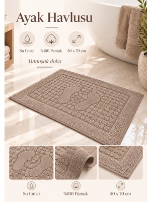 Glomar Banyo Paspası 1 Adet Ayak Havlusu Su Emicili %100 Pamuklu Otel Banyo Havlusu Ayak 50X70 Hardal