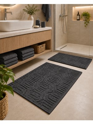 Glomar 2li Banyo Paspas Takımı Antrasit Yumuşak Makinada Yıkanabilir 50X70 ve 90X140