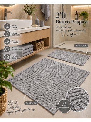 Glomar 2li Banyo Paspas Takımı Antrasit Yumuşak Makinada Yıkanabilir 50X70 ve 90X140