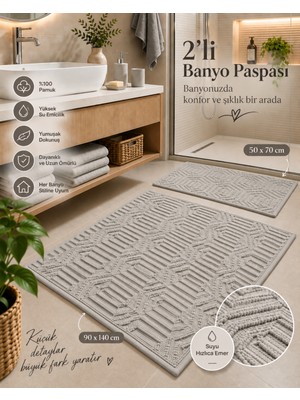 Glomar 2li Banyo Paspas Takımı Antrasit Yumuşak Makinada Yıkanabilir 50X70 ve 90X140