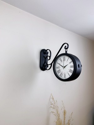 Çetiner Group Siyah Metal Modern Istasyon Saati 36 x 25 cm