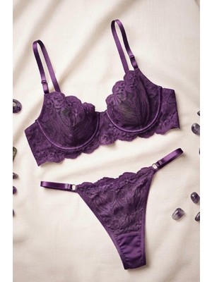 Lapita Lingerie Iç Çamaşır Takımı Balenli Dantelli Mor