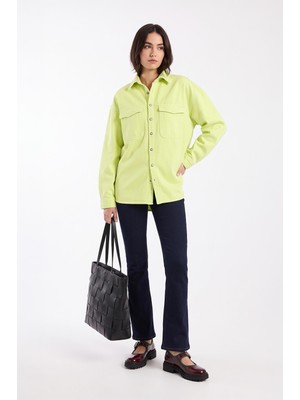 Banny Jeans Kadın Oversize Jean Gömlek Neon Yeşil