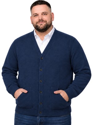 Battal Moda Erkek Büyük Beden Indigo Cepli Düğmeli Triko Hırka 3xl-4xl-5xl-6xl