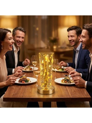 Eco Port Silindirik Kristal Altın Toz model LED Masa Lambası – Gold Tabanlı, Dokunmatik, 3 Renk Işık