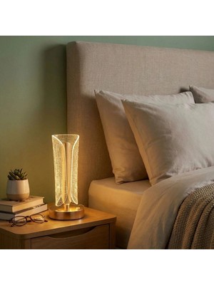 Eco Port Iki Yandan Kavisli Silindirik Çizgi Model kristal LED Masa Lambası – Dokunmatik, 3 Renk Işık