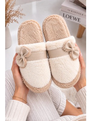 Footfrenzy Mira Soft Kadın Fiyonklu Peluş Terlik – Tüylü Kışlık Ev Terliği
